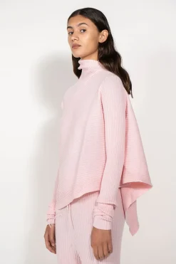 LIGHT PINK DRAPED JUMPER IN MERINO KNIT