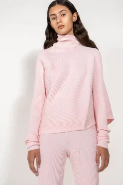 LIGHT PINK DRAPED JUMPER IN MERINO KNIT