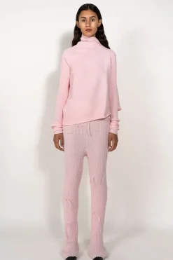 LIGHT PINK DRAPED JUMPER IN MERINO KNIT