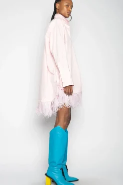 LIGHT PINK FEATHER HEM SHIRT DRESS