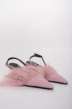 LIGHT PINK FEATHER SLING BACKS
