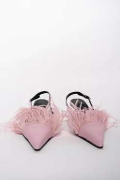 LIGHT PINK FEATHER SLING BACKS