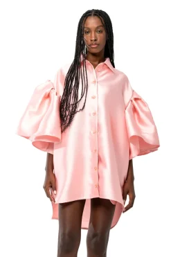 LIGHT PINK MIKADO OVERSIZED SHIRT WITH PLEATED SLEEVES