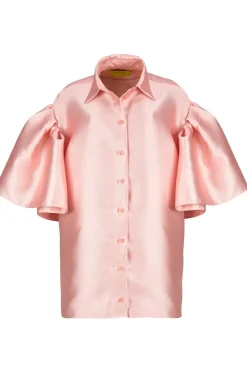 LIGHT PINK MIKADO OVERSIZED SHIRT WITH PLEATED SLEEVES