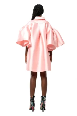 LIGHT PINK MIKADO OVERSIZED SHIRT WITH PLEATED SLEEVES