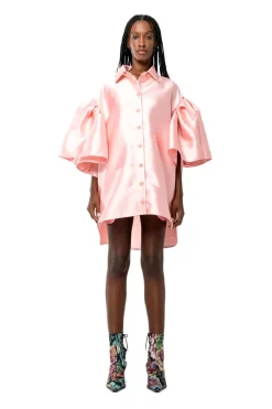 LIGHT PINK MIKADO OVERSIZED SHIRT WITH PLEATED SLEEVES