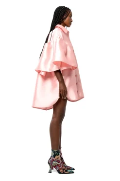 LIGHT PINK MIKADO OVERSIZED SHIRT WITH PLEATED SLEEVES
