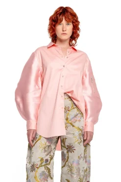 LIGHT PINK SHIRT WITH MIKADO BOMBER SLEEVES
