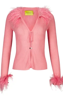 LIGHT PINK VISCOSE KNITTED TOP WITH FEATHERS