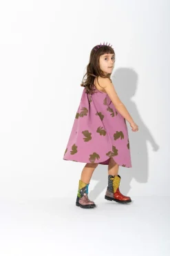 LILAC AND GREEN BUNNY PRINT STRAPPY DRESS