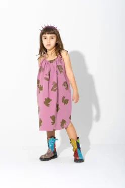 LILAC AND GREEN BUNNY PRINT STRAPPY DRESS
