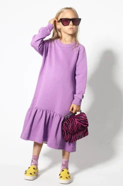 LILAC CREW NECK GATHERED DRESS