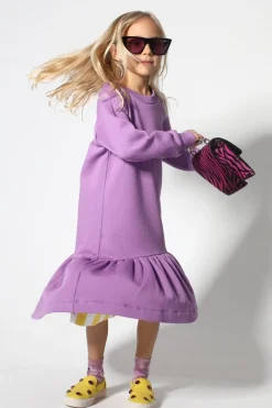 LILAC CREW NECK GATHERED DRESS