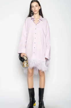 LILAC FEATHER HEM SHIRT DRESS