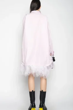 LILAC FEATHER HEM SHIRT DRESS