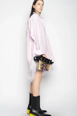 LILAC FEATHER HEM SHIRT DRESS