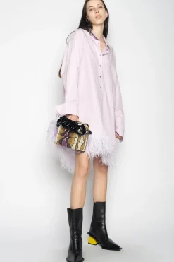 LILAC FEATHER HEM SHIRT DRESS