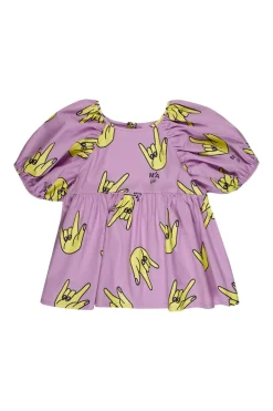 LILAC HANDS PRINT BALLOON SLEEVE TOP