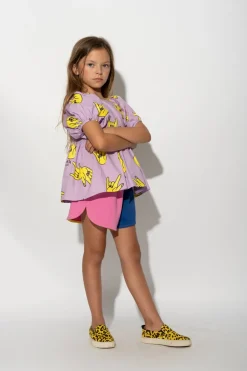 LILAC HANDS PRINT BALLOON SLEEVE TOP