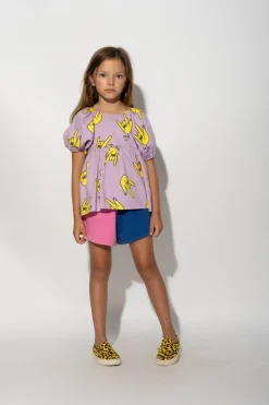 LILAC HANDS PRINT BALLOON SLEEVE TOP