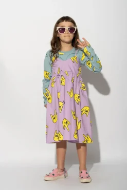 LILAC HANDS PRINT STRAP DRESS