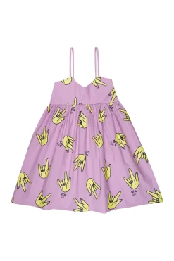 LILAC HANDS PRINT STRAP DRESS