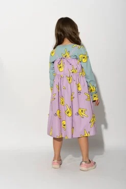 LILAC HANDS PRINT STRAP DRESS
