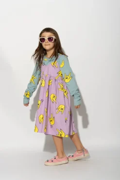 LILAC HANDS PRINT STRAP DRESS