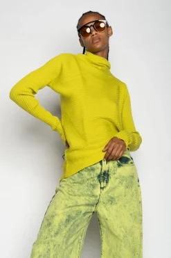 LIME MERINO DRAPED JUMPER