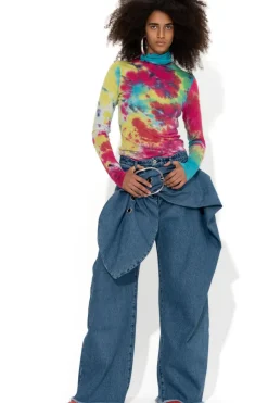 MID BLUE BELTED BOYFRIEND JEANS