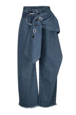 MID BLUE BELTED BOYFRIEND JEANS