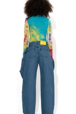 MID BLUE BELTED BOYFRIEND JEANS