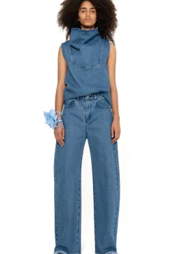 MID BLUE COWL NECK TOP