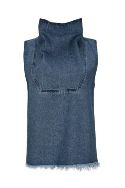 MID BLUE COWL NECK TOP