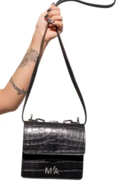 MINI CHAIN BAG IN BLACK CROCO