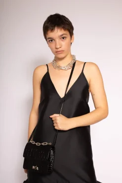 MINI CHAIN BAG IN BLACK CROCO