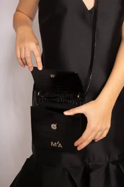MINI CHAIN BAG IN BLACK CROCO