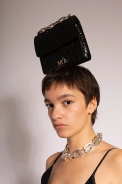 MINI CHAIN BAG IN BLACK CROCO