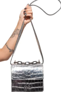 MINI CHAIN BAG IN SILVER CROCO