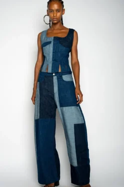 MIXED DENIM BOYFRIEND TROUSERS