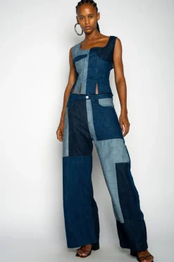 MIXED DENIM BOYFRIEND TROUSERS