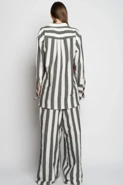 MIXED STRIPES LINEN WRAP SHIRT