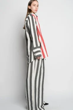 MIXED STRIPES LINEN WRAP SHIRT