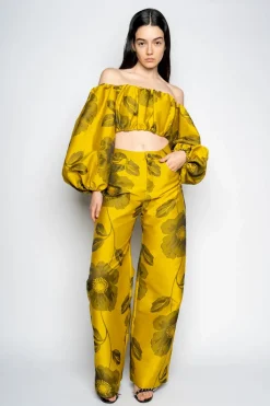MUSTARD FLORAL BOYFRIEND TROUSERS