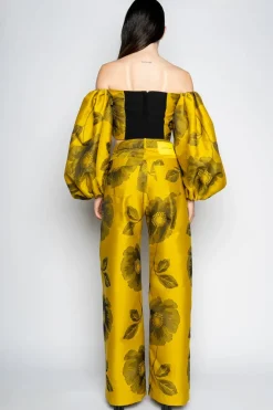 MUSTARD FLORAL BOYFRIEND TROUSERS