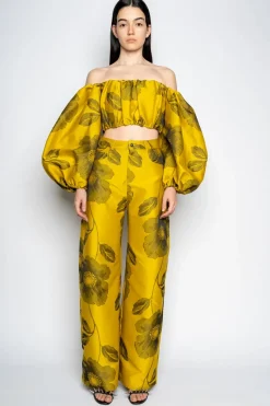MUSTARD FLORAL BOYFRIEND TROUSERS