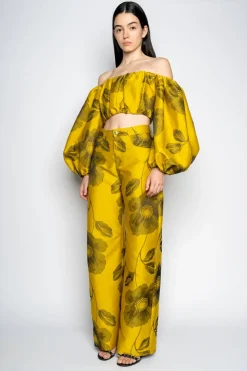 MUSTARD FLORAL BOYFRIEND TROUSERS