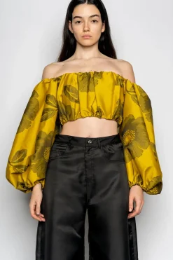 MUSTARD FLORAL OFF SHOULDER TOP
