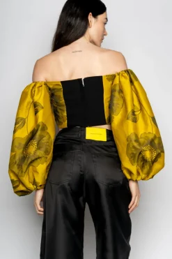 MUSTARD FLORAL OFF SHOULDER TOP