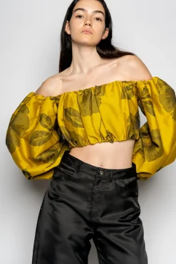 MUSTARD FLORAL OFF SHOULDER TOP